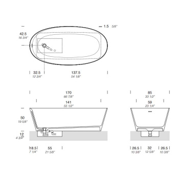 Ванна из искусственного камня Milldue Azuma 170x85 5100.J10
