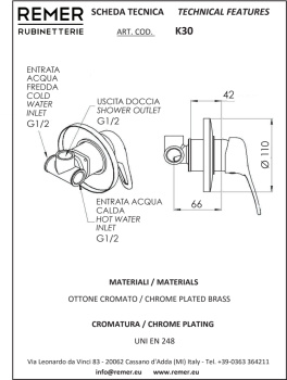 Смеситель для душа Remer Kiss  хром K30