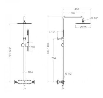 Душевая система Ramonsoler Adagio термостатическая без излива с регулировкой высоты золото 915401RM250OC
