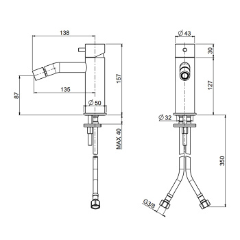 Смеситель для биде QuadroDesign Source на 1 отверстие цвет Brushed Stainless Steel 1235AS