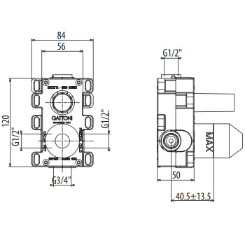 Универсальная монтажная коробка под встраиваемый смеситель для душа с Gattoni Gbox 2-мя выходами, входы 1/2, хром SC0550000cr