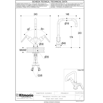Смеситель для раковины Ritmonio Diametro35 Elegance PR54AB201CRL хром