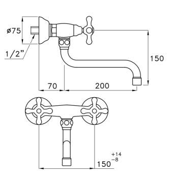 Смеситель для мойки настенный Stella Roma 3243/200, длина излива 200мм хром RM 04001 CR00