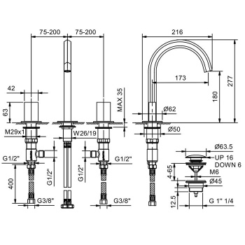 Смеситель для раковины Fantini Venezia 29 02 N404S хром