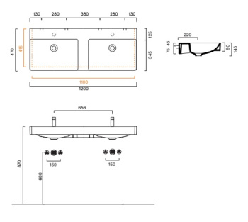 Раковина 120×47 Catalano Green c 2 отверстиями Bianco lucido 0421222001