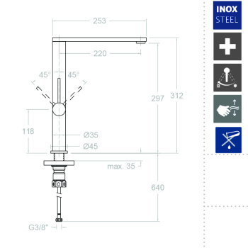 Смеситель для кухни Ramonsoler Kitchen нержавеющая сталь 3886