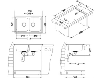 Мойка ELEGANT 40 SAT-90 810X510 в компл.с сифоном 1130555,