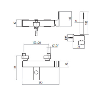 Смеситель для ванны/душа встраиваемый с ручной лейкой Gattoni Kubik, хром 2500/25C0