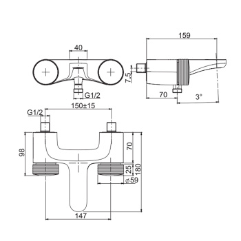 Смеситель для ванны внешнего монтажа Fima Carlo Frattini Texture Collection ручки H, без накладок, хром F5604/1HCR