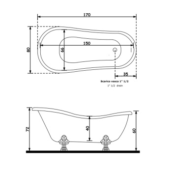 Ванна из искусственного камня Gruppo Treesse Epoca 170x80 V5071 br