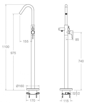 Смеситель для ванны Ramonsoler Adagio напольный графит 918503SGR