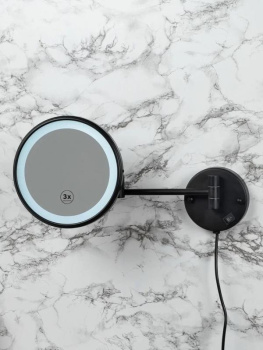 Зеркало Nofer с регулировкой и led-подсветкой, увеличение х3, Ø215 мм VANITY 08006.N черное