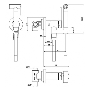 Гигиенический душ со встроенным смесителем Gattoni шланг 100, черный матовый RT010NO