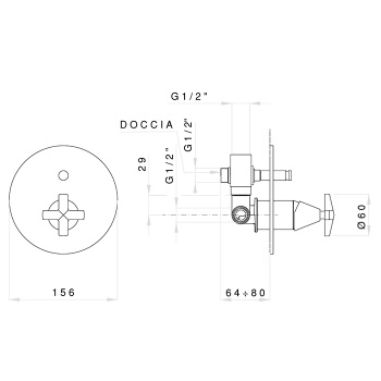 Смеситель для душа встроенный Nicolazzi Star с девиатором, хром (без внутр части) 4896EXTCRA1