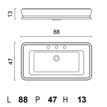 Раковина накладная Oasis Lutetia (88х47хH13см) на 3 отверстия под смеситель, в комплекте: слив, материал: минеральное литье, белый 0LTOPT92*3