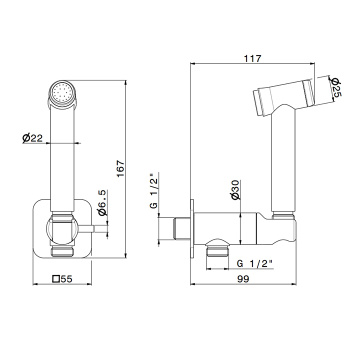 Гигиенический душ Newform X-steel 316 уголок с держателем, с запорным вентилем, на холодную воду, INOX 69644X.50.050