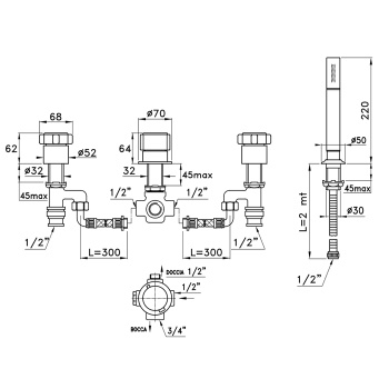 Смеситель на борт ванны Stella Aster на 4 отверстия 3256TR2/308, без излива, хром AT 02307 CR00