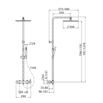 Душевая стойка с верхним душем Cisal Slim 300мм, ручной лейкой, хром SM00403021