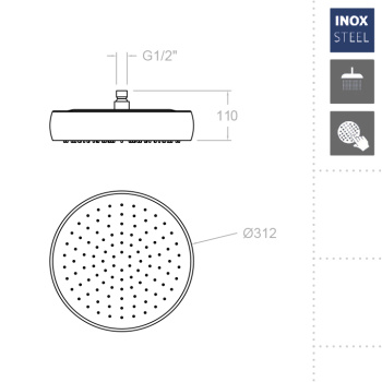 Лейка верхнего душа Ramonsoler Hydrotherapy 312 мм никель RMVOLNC
