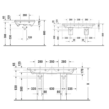 Duravit DuraStyle Раковина для мебели двойная  , с переливом, 1300х480 мм , с 1 отв под смеситель, цвет белый