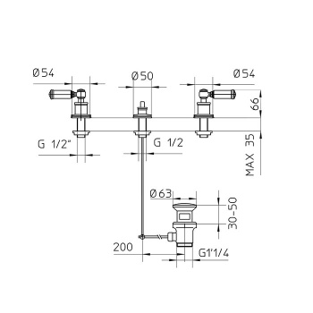 Bossini Liberty Смеситель для биде на 3 отверстия с заглушкой 1”1/4, цвет: никель матовый Z001