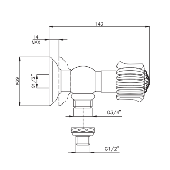 Запорный вентиль Nicolazzi Onice 1/2 вкл. внутр часть, хром 2147CR09O