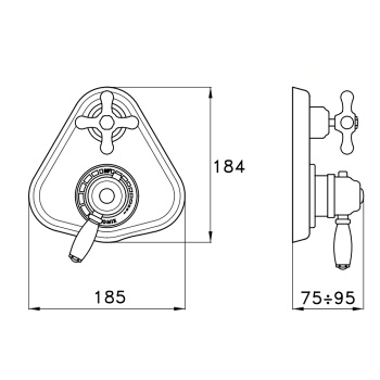 Внешняя часть встраиваемого термостатического смесителя для душа Stella Roma IS3294 P.V. с переключателем на 2 выхода, хром RM 06012 CR00