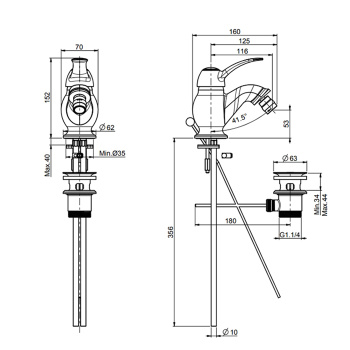 Смеситель для биде Fima Carlo Frattini Lamp на 1 отверстие, с донным клапаном, золото F3302OR