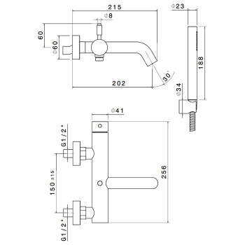 Смеситель для ванны с ручным душем Newform X-steel 316 кронштейном, шланг 150 см, PVD Brushed copper bronze 69640CX.59.067