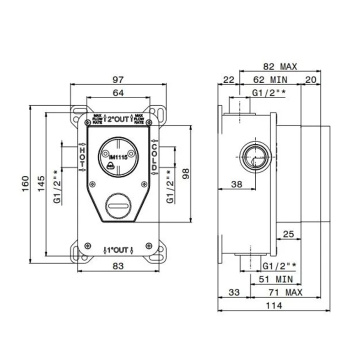 Универсальная внутренняя часть для механического смесителя Kerama Marazzi на 2 потока для душа 10843KM.00.000
