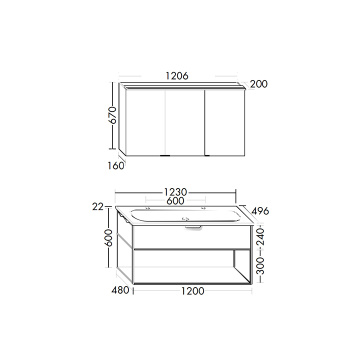 Burgbad Vry Комплект мебели 123х49.6х62.2см, подвесной, 1 ящик, 1 полка, с раковиной, с 2 отв., ручка черная мат, цвет: Eiche Dekor Urban SPIY120L
