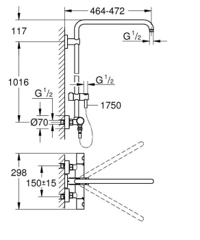 Душевая система с термостатом для настенного монтажа, GROHE Euphoria, хром, 26241000