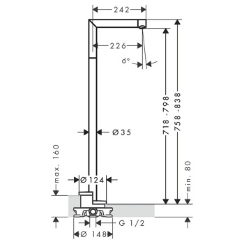Axor Uno Излив для ванны, выступ 226мм, напольный, внешняя часть, цвет: шлифованный никель 45412820
