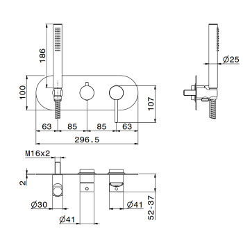Смеситель для душа Newform Xt на 2 выхода, ручной душ, кронштейн, на декоративной платине, для 31030, хром 4269E.21.018