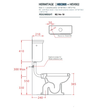 Унитаз напольный Artceram Hermitage HEA013 73 с крепежом в комплекте, белый/золото