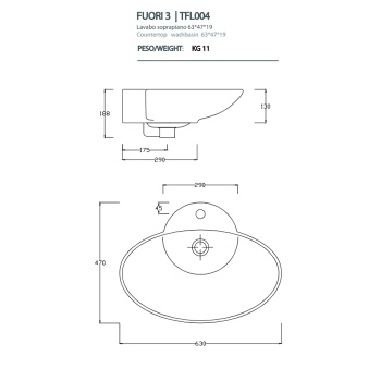 Раковина накладная Artceram WASHBASINS FUORI 3 63х47, 1 отв., белый TFL004 01 00 bi*1