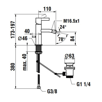 Laufen Kartell Смеситель для биде, на 1 отв, с донным клапаном, излив 110 мм, цвет: хром