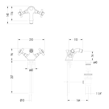 Смеситель для биде с донным клапаном Devon&Devon Coventry жёсткая трубка подводка воды светлое золото MARF25 oro