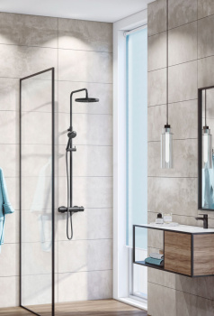 Kludi Logo Душевая система для душа, с термостатом., Ø245/96 мм, 1/3 режима, черный матовый