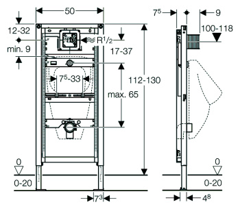 Система инсталляции для писсуаров Geberit Duofix 111.616.00.2 для ручного смыва