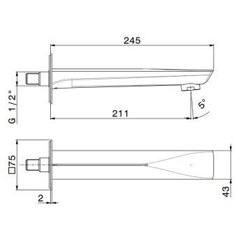 Излив для ванны Newform Delta Zero настенный, L=211, G1/2, хром 72288.21.018