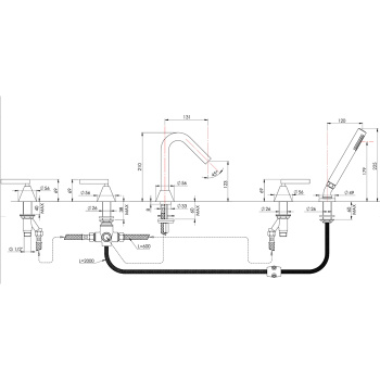 Смеситель на борт ванны Nicolazzi Flag на 5 отв, с ручной лейкой, хром 4814CR91