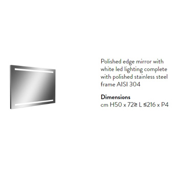 Зеркало Antonio Lupi Spio 216х75х4, с блестящей кромкой, с белой светодиодной подсветкой 4000K, без выключателя, на раме из полированной стали А0002475289
