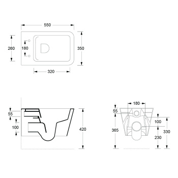 Унитаз подвесной Alice Hide Square 31210108SET с сиденьем и крышкой, с набором для крепления, чёрный матовый