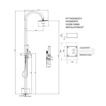 Bossini Tetis Душевая колонна с ручным душем, 2мя прогрессивными смесителями и верхним душем 25см.,