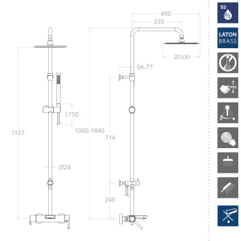 Душевая система Ramonsoler Drako с изливом и с регулировкой высоты 335502RM300
