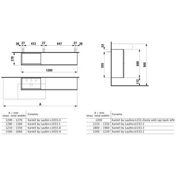 Laufen Kartell Тумба под раковину слева, 1200х270х610мм, с 1 дверцей и 2 створками, цвет: сланцево-серый