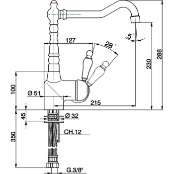Смесители для кухни Cisal Kitchen однорычажный, на 1 отверстие для кухни,с поворотным изливом 215 мм, бронза EM00253027