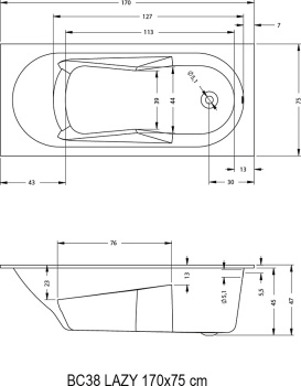 Акриловая ванна Riho 170x75 BC3800500000000 (B078001005)
