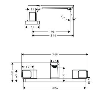 Axor Urquiola Смеситель на край ванны, на 3 отверстия, с панелью, цвет: хром 11436000
